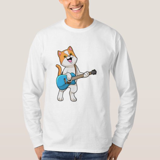 Cat at Music with Guitar Tシャツ (正面)