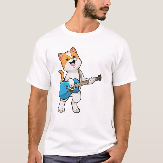 Cat at Music with Guitar Tシャツ (正面)