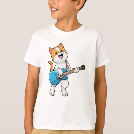 Cat at Music with Guitar Tシャツ (正面)