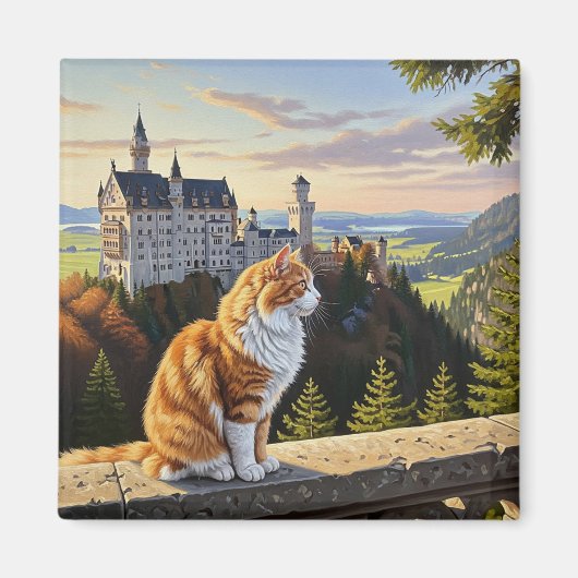 Cat at Neuschwanstein Castleドイツ旅行 マグネット (正面)