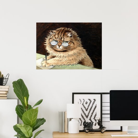 Cat at work with glasses by Louis Wain ポスター (ホームオフィス)