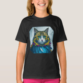 Cat Ate The Canary Feather | Colorful Portrait Art Tシャツ