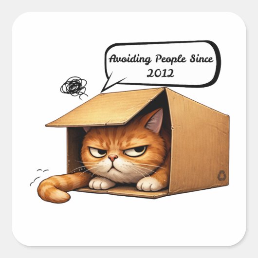 Cat Avoiding People Since 2012 Sticker スクエアシール (正面)