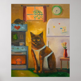 Cat Baking Muffin in Cottage Kitchen Wall Art ポスター
