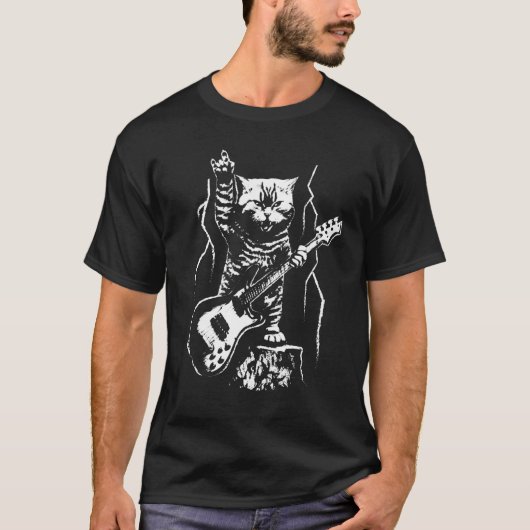 Cat Bass Guitar Player Rock n Roll Guitarist Bass Tシャツ (正面)