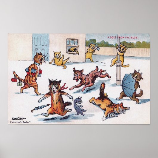 Cat Being Chased by a Dog, Louis Wain ポスター (正面)