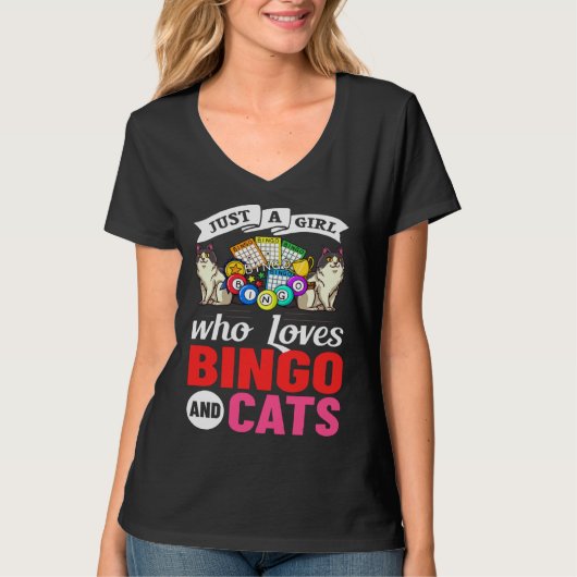 Cat Bingo Game Player Caller Card Board Balls Tシャツ (正面)