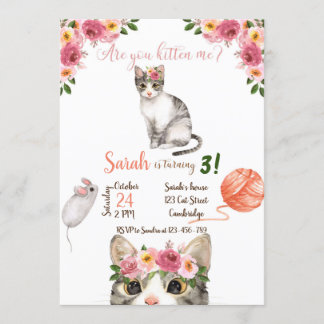 Cat Birthday Invitation, Cat Invitation, Kitty 招待状