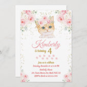 Cat Birthday Invitation Kitten Party Pawty Girl 招待状 (正面/裏面)