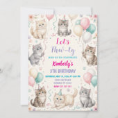 Cat Birthday Invitation Kitten Party Pawty Girl 招待状 (正面)