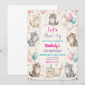 Cat Birthday Invitation Kitten Party Pawty Girl 招待状 (正面/裏面)