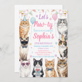 Cat Birthday Invitation Kitten Party Pawty Girl 招待状 (正面/裏面)