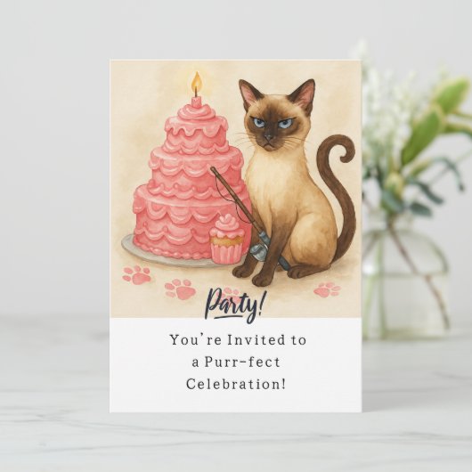 Cat Birthday Party Invitationカード 招待状 (スタンド正面)
