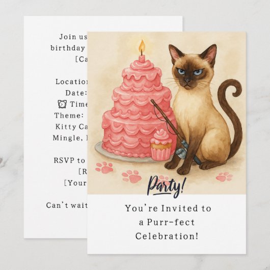 Cat Birthday Party Invitationカード 招待状 (正面/裏面)