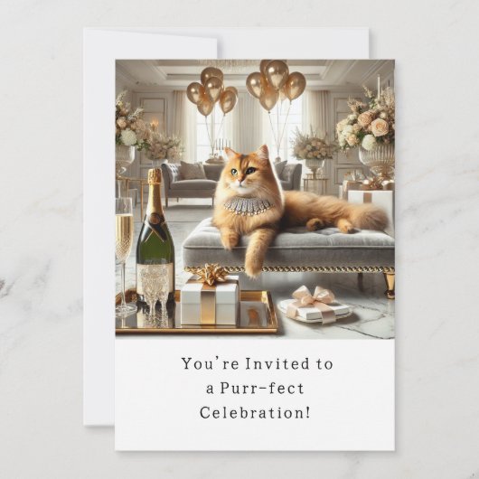 Cat Birthday Party Invitationカード 招待状 (正面)