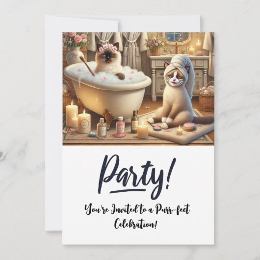 Cat Birthday Party Invitationカード 招待状 (正面)