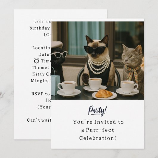 Cat Birthday Party Invitationカード 招待状 (正面/裏面)