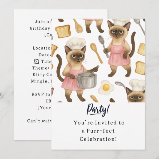 Cat Birthday Party Invitationカード 招待状 (正面/裏面)