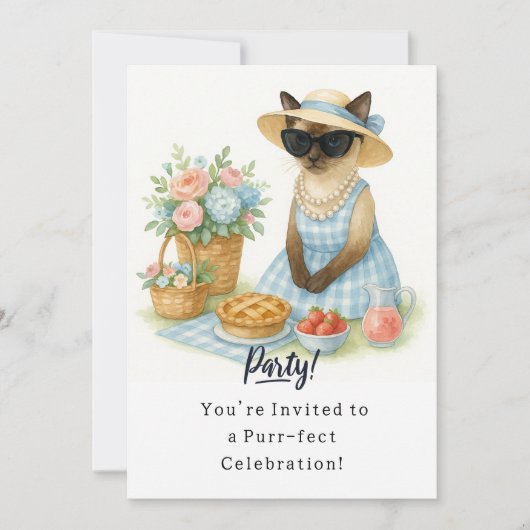 Cat Birthday Party Invitationカード 招待状 (正面)