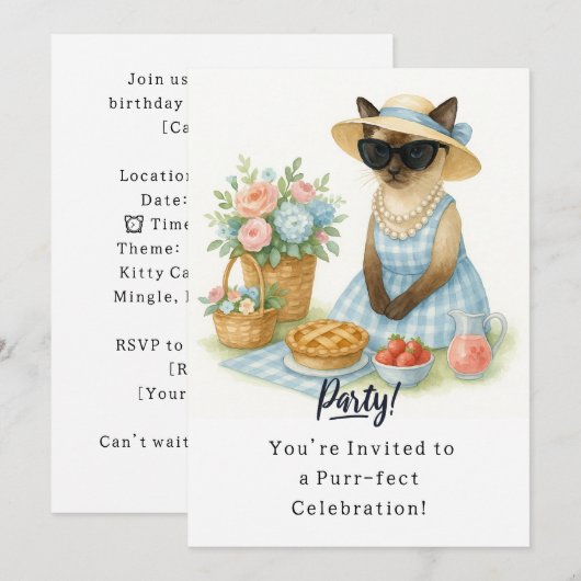 Cat Birthday Party Invitationカード 招待状 (正面/裏面)