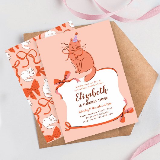Cat Birthday Party Invite, Modern Pawty Cat 招待状
