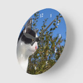 Cat Black and White Profile写真 ラウンド壁時計 (傾斜)