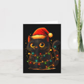 Cat Black Christmas Tree Lights Funny Santa Kitten カード (正面)