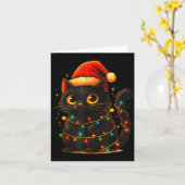 Cat Black Christmas Tree Lights Funny Santa Kitten カード (黄色い花)