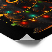 Cat Black Christmas Tree Lights Funny Santa Kitten ポスター (角)