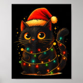 Cat Black Christmas Tree Lights Funny Santa Kitten ポスター (正面)