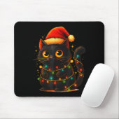 Cat Black Christmas Tree Lights Funny Santa Kitten マウスパッド (マウス)