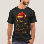 Cat Black Christmas Tree Lights Funny Santa Kitten Tシャツ (正面)