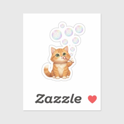  Cat Blowing Shiny Bubbles New Year 2026  シール (シート)