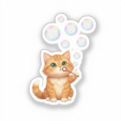  Cat Blowing Shiny Bubbles New Year 2026  シール (正面)