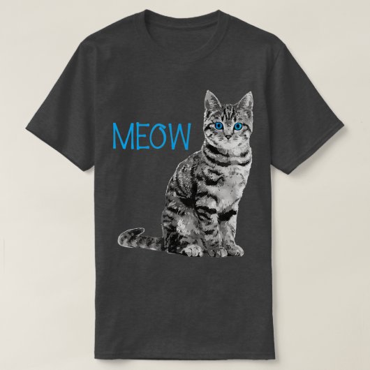 Cat  Blue Eyed Gray Meow Loves Cats  Tシャツ (デザイン正面)