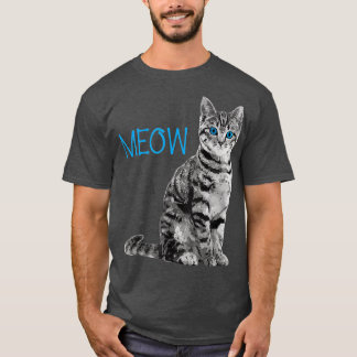 Cat  Blue Eyed Gray Meow Loves Cats  Tシャツ