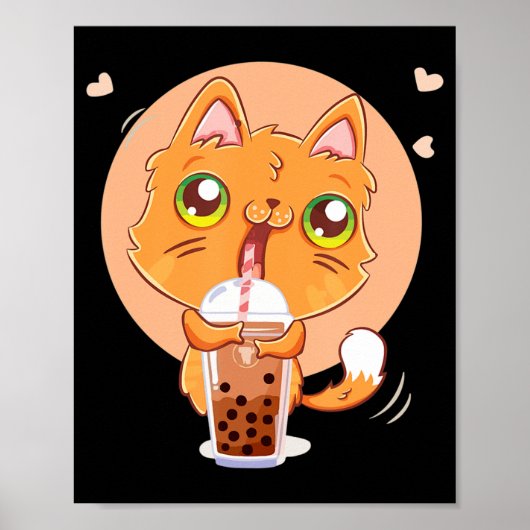 Cat Boba Tea Bubble Kawaii Japanese Anime Gift Gir ポスター (正面)