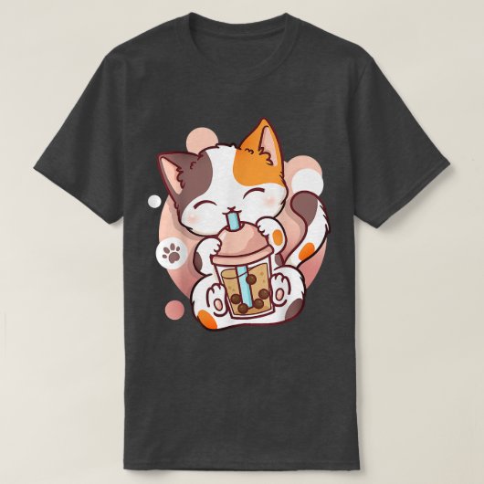 Cat Boba Tea Bubble Tea Anime Kawaii Neko for Girl Tシャツ (デザイン正面)