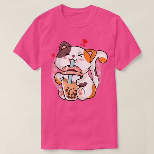 Cat Boba Tea Bubble Tea Anime Kawaii Neko Teen Gir Tシャツ (デザイン正面)