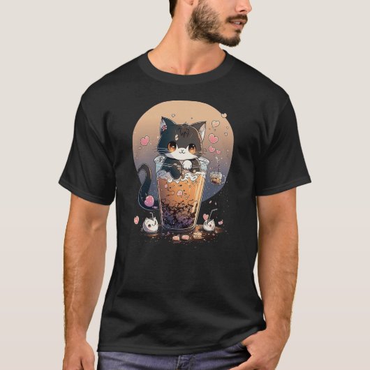 Cat Boba Tea kawaii Kitty Bubble Tea Anime Tシャツ (正面)