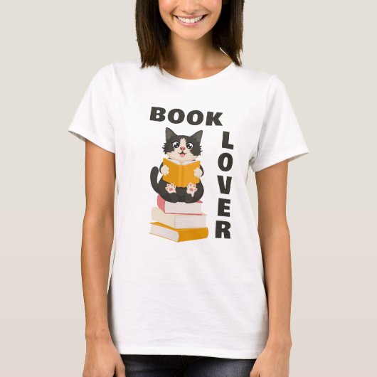 Cat Book Lover Back to School Cute Cartoon Tシャツ (正面)