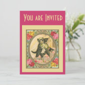 Cat Bride and Groom Wedding Invitation pink yellow 招待状 (スタンド正面)