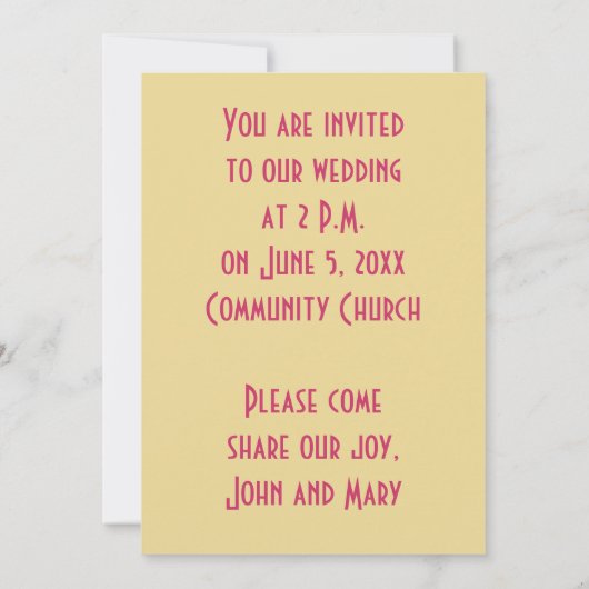 Cat Bride and Groom Wedding Invitation pink yellow 招待状 (裏面)