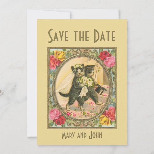 Cat Bride and Groom Wedding save the date 招待状 (正面)