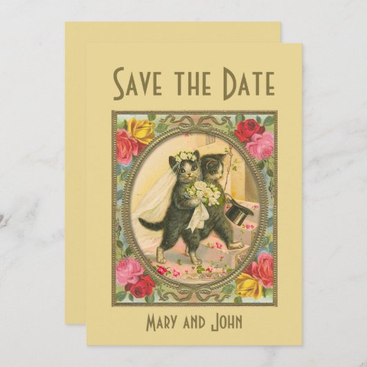Cat Bride and Groom Wedding  save the date 招待状 (正面/裏面)