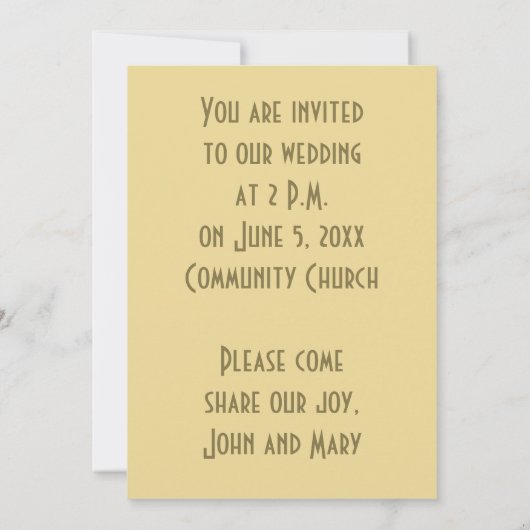 Cat Bride and Groom yellow wedding invitation 招待状 (裏面)