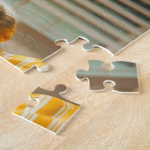 Cat brushing teeth in striped pajamas bathroom ジグソーパズル (側面)