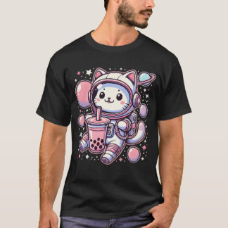 Cat Bubble Bobaea In Space Astronaut Anime boy Tシャツ