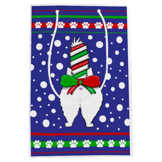 Cat Butt Christmas Green ミディアムペーパーバッグ (正面)