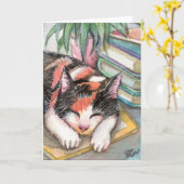 Cat by the Books カード (黄色い花)